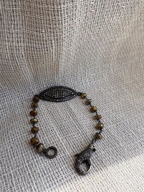 Pave Diamond Marquise Bracelet with Labradorite Beads